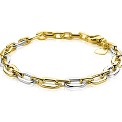 Online Zinzi gold plated zilveren schakelarmband met bicolor rechthoekige schakels (6,5mm breed) ZIA2757