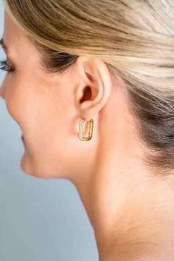 Online Zinzi gold plated zilveren luxe oorringen 18x3mm rechthoekig met witte zirconia's ZIO2222Y