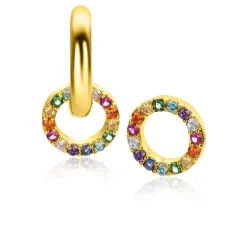 Best Zinzi gold plated zilveren oorbedels rond 8mm bezet regenboog kleuren ZICH2170 (zonder oorringen)