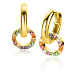 Best Zinzi gold plated zilveren oorbedels rond 8mm bezet regenboog kleuren ZICH2170 (zonder oorringen)