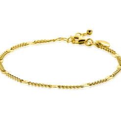 Clearance Zinzi gold plated zilveren gourmet schakelarmband met tien zonnestralen-plaatjes (3mm breed) ZIA2713G
