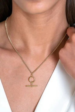 New Zinzi gold plated zilveren gourmet ketting 45cm met trendy kapittelstokje en open rondje 40-45cm ZIC2359