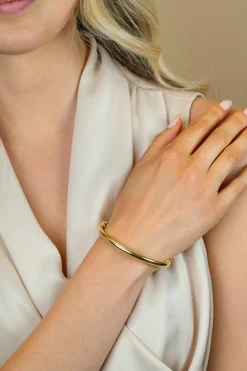 Zinzi gold plated zilveren bangle armband glad 5mm ronde buis en luxe scharniersluiting ZIA2754G