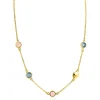 Hot Zinzi gold plated zilveren ketting 40–45cm met rondjes, bezet met blauwe en roze kleurstenen ZIC2715G