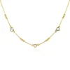 Best Zinzi gold plated zilveren schakelketting met trio-bolletjes en drie hartvormige witte zirkonia's 40-45cm ZIC2679