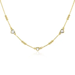 Best Zinzi gold plated zilveren schakelketting met trio-bolletjes en drie hartvormige witte zirkonia's 40-45cm ZIC2679