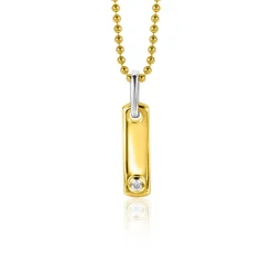 Clearance Zinzi gold plated zilveren rechthoekig plaatje als hanger 20mm bezet met witte zirconia ZIH2298 (zonder collier)