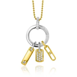 Clearance Zinzi gold plated zilveren rechthoekig plaatje als hanger 20mm bezet met witte zirconia ZIH2298 (zonder collier)