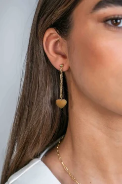 Discount Zinzi gold plated zilveren oorstekers 52mm lang met twee trendy schakels en glad hart ZIO2381G