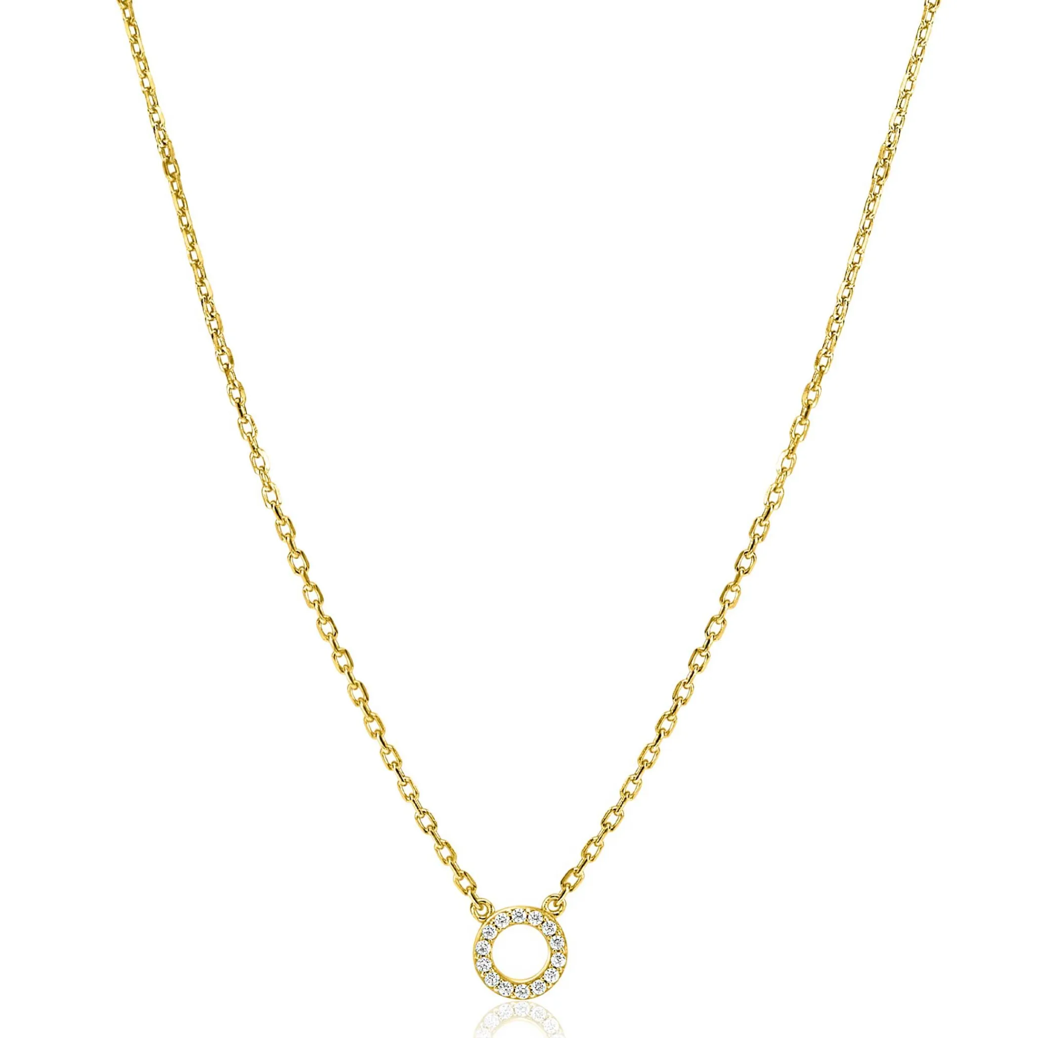 Best Zinzi gold plated zilveren ketting met open rondje (7,5mm) bezet met witte zirconia's 40-45cm ZIC2550Y