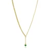 Hot Zinzi gold plated zilveren Y-collier met subtiele schakels, bungelend groene ronde kleursteen 42-45cm ZIC2660G