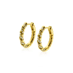 Online Zinzi gold plated zilveren oorringen gedraaid 15 x 2mm witte zirconia's ZIO2320Y
