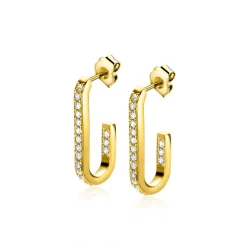 Best Zinzi gold plated zilveren oorstekers in ovale vorm (20mm) bezet met witte zirconia's ZIO2310Y