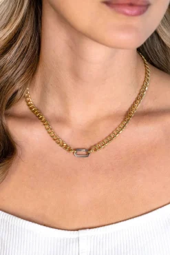Outlet Zinzi gold plated zilveren brede gourmet ketting 42cm met zilveren ovale sluitring ZIC2378G