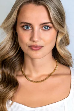 Outlet Zinzi gold plated zilveren brede gourmet ketting 42cm met zilveren ovale sluitring ZIC2378G
