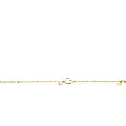 Outlet Zinzi gold plated zilveren armband met open hartje en bungelend witte zoetwaterparel 16-19cm ZIA2642