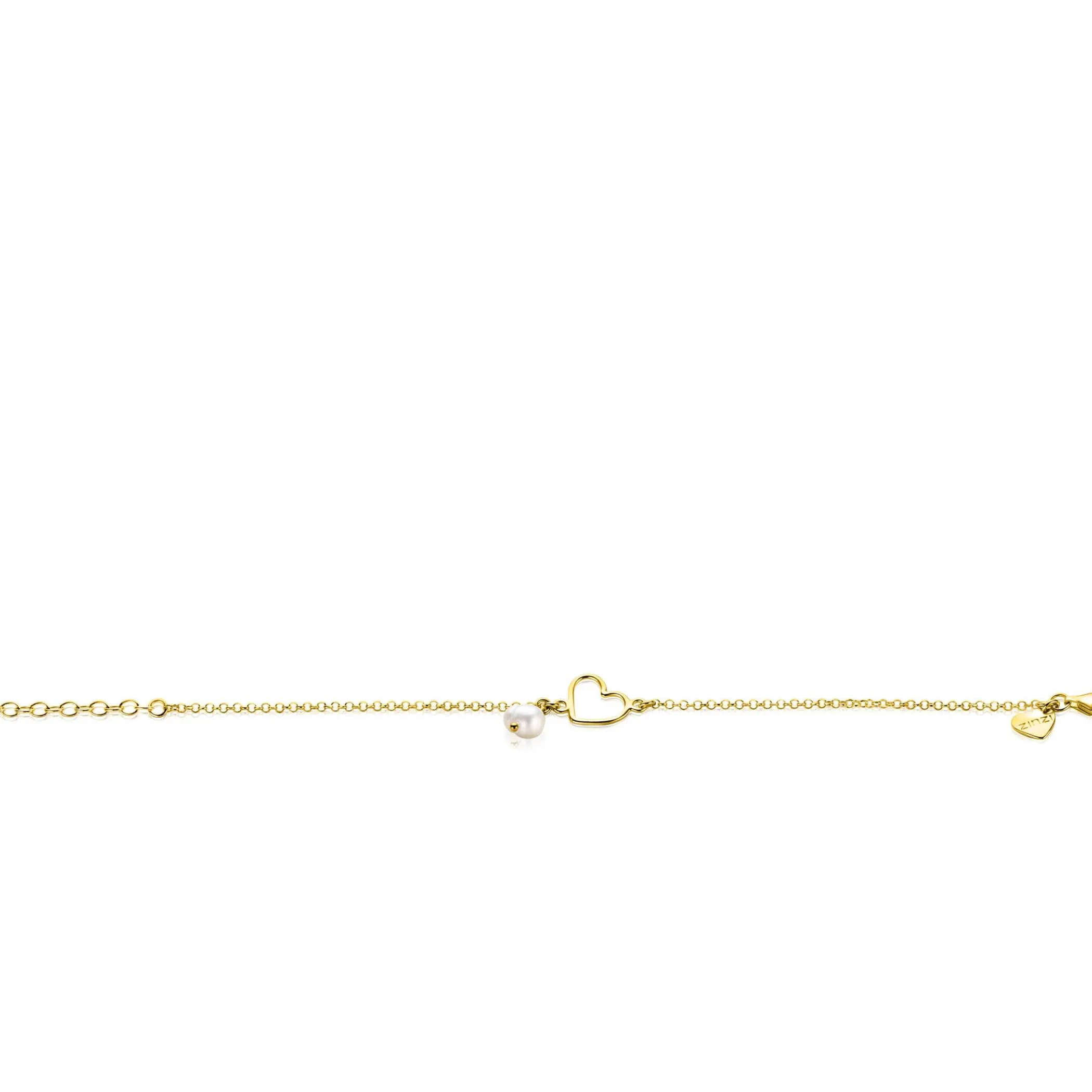 Outlet Zinzi gold plated zilveren armband met open hartje en bungelend witte zoetwaterparel 16-19cm ZIA2642