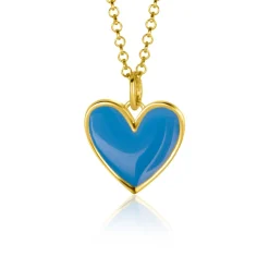 Zinzi gold plated zilveren hanger hart 15mm met blauw emaille ZIH2314B (zonder collier)