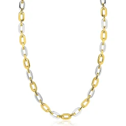 New Zinzi gold plated zilveren schakelketting 42-45cm met bicolor rechthoekige schakels (6,5mm breed) ZIC2757