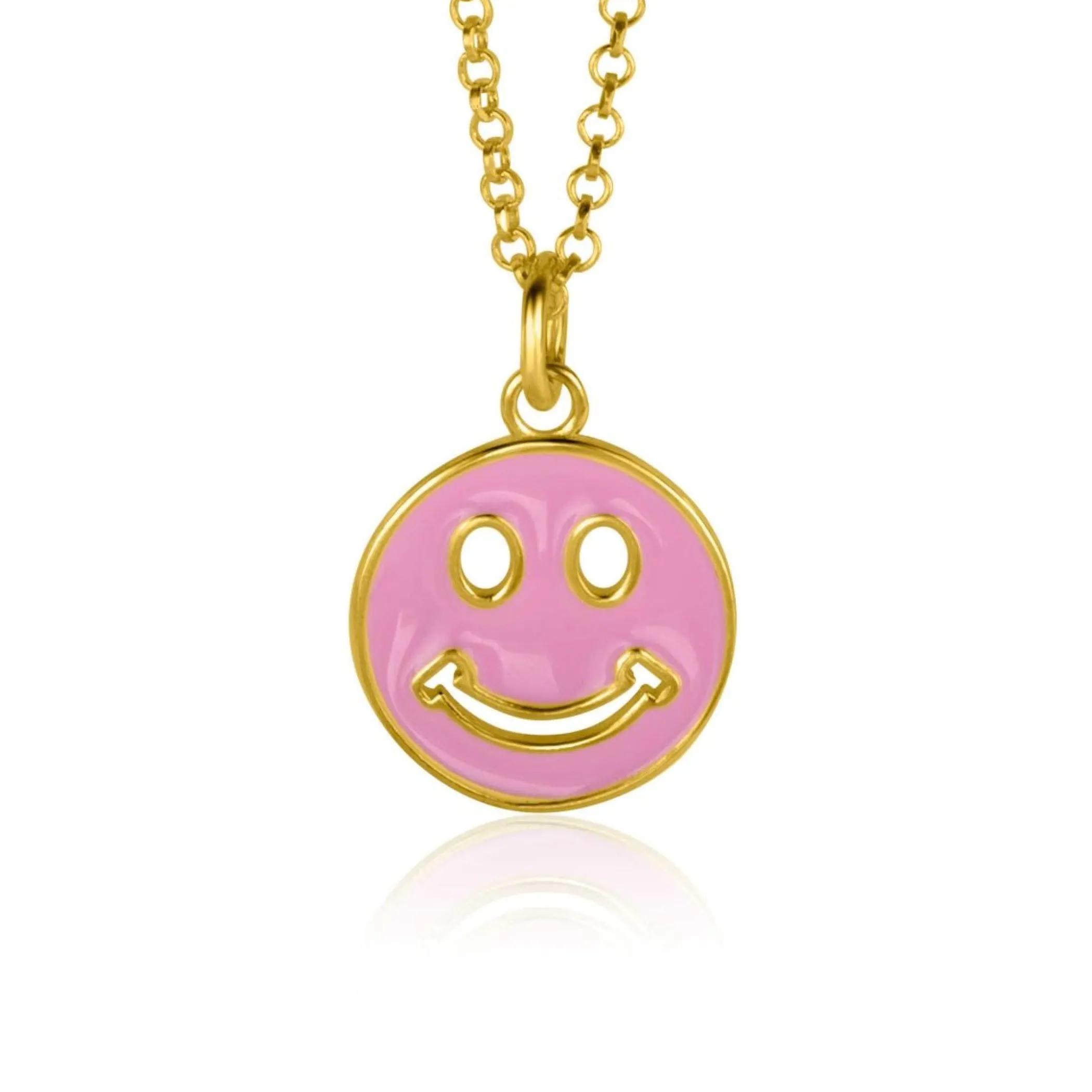 Best Zinzi gold plated zilveren hanger smiley rond 15mm met roze emaille ZIH2312R (zonder collier)