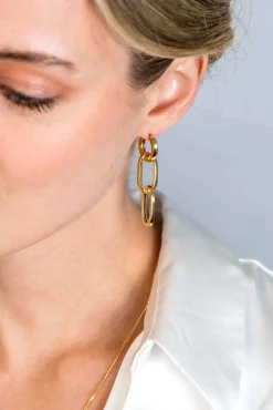 Sale Zinzi gold plated zilveren oorbedels twee lange paperclip schakels 37mm ZICH2352G (zonder oorringen)