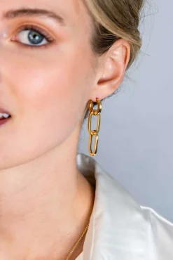Sale Zinzi gold plated zilveren oorbedels twee lange paperclip schakels 37mm ZICH2352G (zonder oorringen)