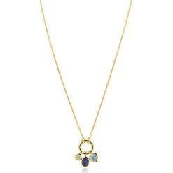 Hot Zinzi gold plated zilveren ketting met ronde sluitring en drie luxe bedels 42-45cm ZIC2737