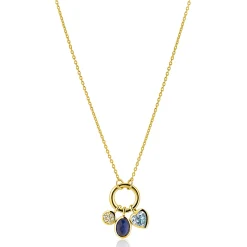 Hot Zinzi gold plated zilveren ketting met ronde sluitring en drie luxe bedels 42-45cm ZIC2737
