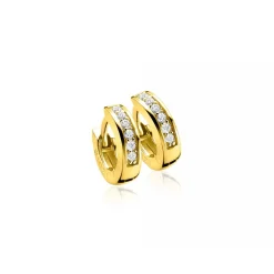 New Zinzi gold plated zilveren oorringen 12 x 3mm bezet met witte zirconia's ZIO187Y