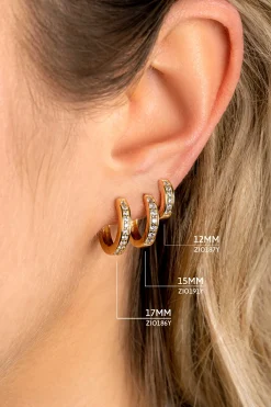 New Zinzi gold plated zilveren oorringen 12 x 3mm bezet met witte zirconia's ZIO187Y