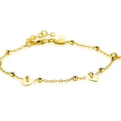 Clearance Zinzi gold plated zilveren schakelarmband met bolletjes en drie gladde hartjes 17-20cm ZIA2531G