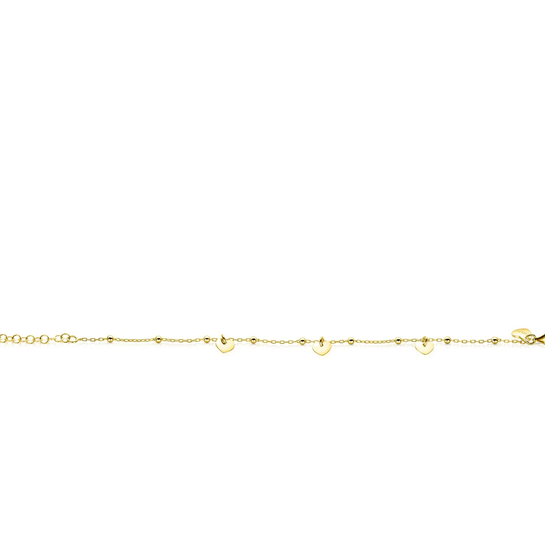 Clearance Zinzi gold plated zilveren schakelarmband met bolletjes en drie gladde hartjes 17-20cm ZIA2531G