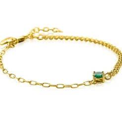 Hot Zinzi gold plated zilveren multi-look armband met ovale en jasseron schakels, met ronde groene kleursteen in vierpootszetting 17-19cm ZIA2660G
