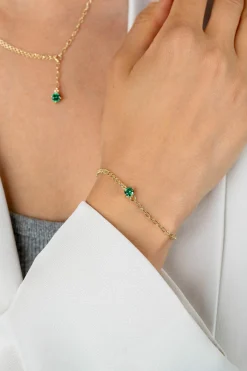 Hot Zinzi gold plated zilveren multi-look armband met ovale en jasseron schakels, met ronde groene kleursteen in vierpootszetting 17-19cm ZIA2660G
