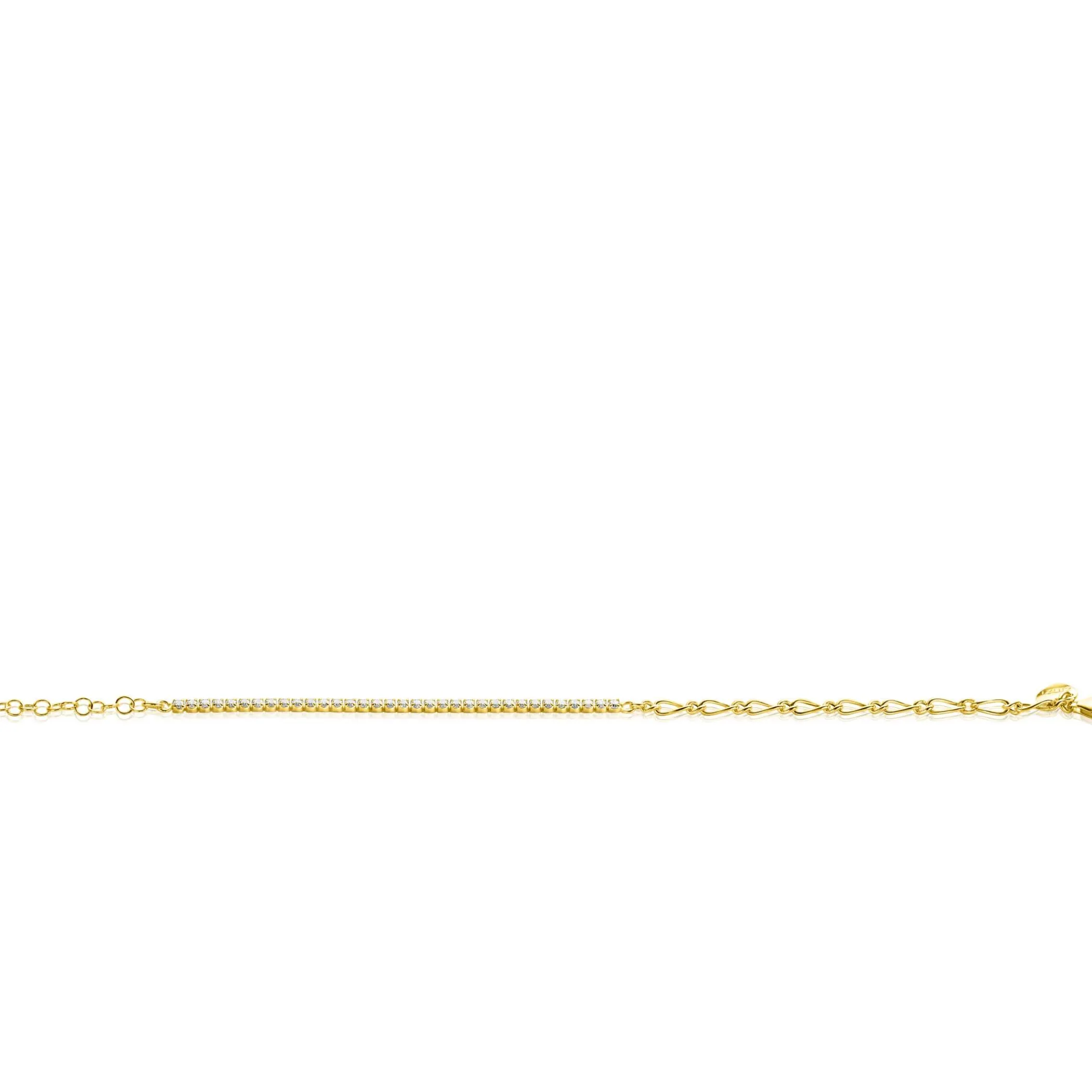 Outlet Zinzi gold plated zilveren fantasie schakel armband (2,3mm breed) waarbij de ene helft bezet is met witte zirconia's 17-20cm ZIA2460Y