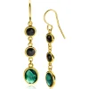 New Zinzi gold plated zilveren lange oorhangers 50mm, bezet met twee ronde zwarte zirconia's en een grotere ovale groene kleursteen ZIO2389