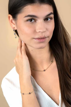 New Zinzi gold plated zilveren schakelketting met ronde en vierkante zettingen pastel en paars 42-45cm ZIC2525G