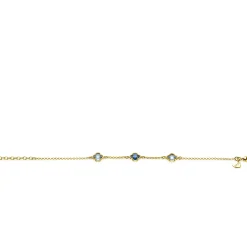 Clearance Zinzi gold plated zilveren schakel armband met twee lichtblauwe klavers en een donkerblauwe klaver in het midden 17-20cm ZIA2662B