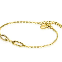 Clearance Zinzi gold plated zilveren schakel armband met drie paperclip schakels, glad bewerkt witte zirconia's ZIA2330Y