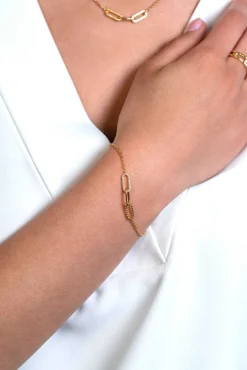 Clearance Zinzi gold plated zilveren schakel armband met drie paperclip schakels, glad bewerkt witte zirconia's ZIA2330Y