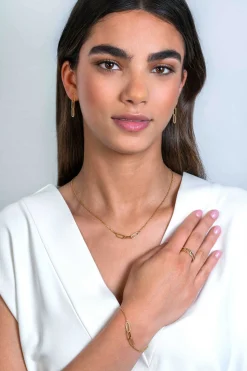 Clearance Zinzi gold plated zilveren schakel armband met drie paperclip schakels, glad bewerkt witte zirconia's ZIA2330Y