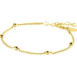 Best Zinzi gold plated zilveren gourmet schakelarmband met vijf glanzende bolletjes (3mm breed) ZIA2714G