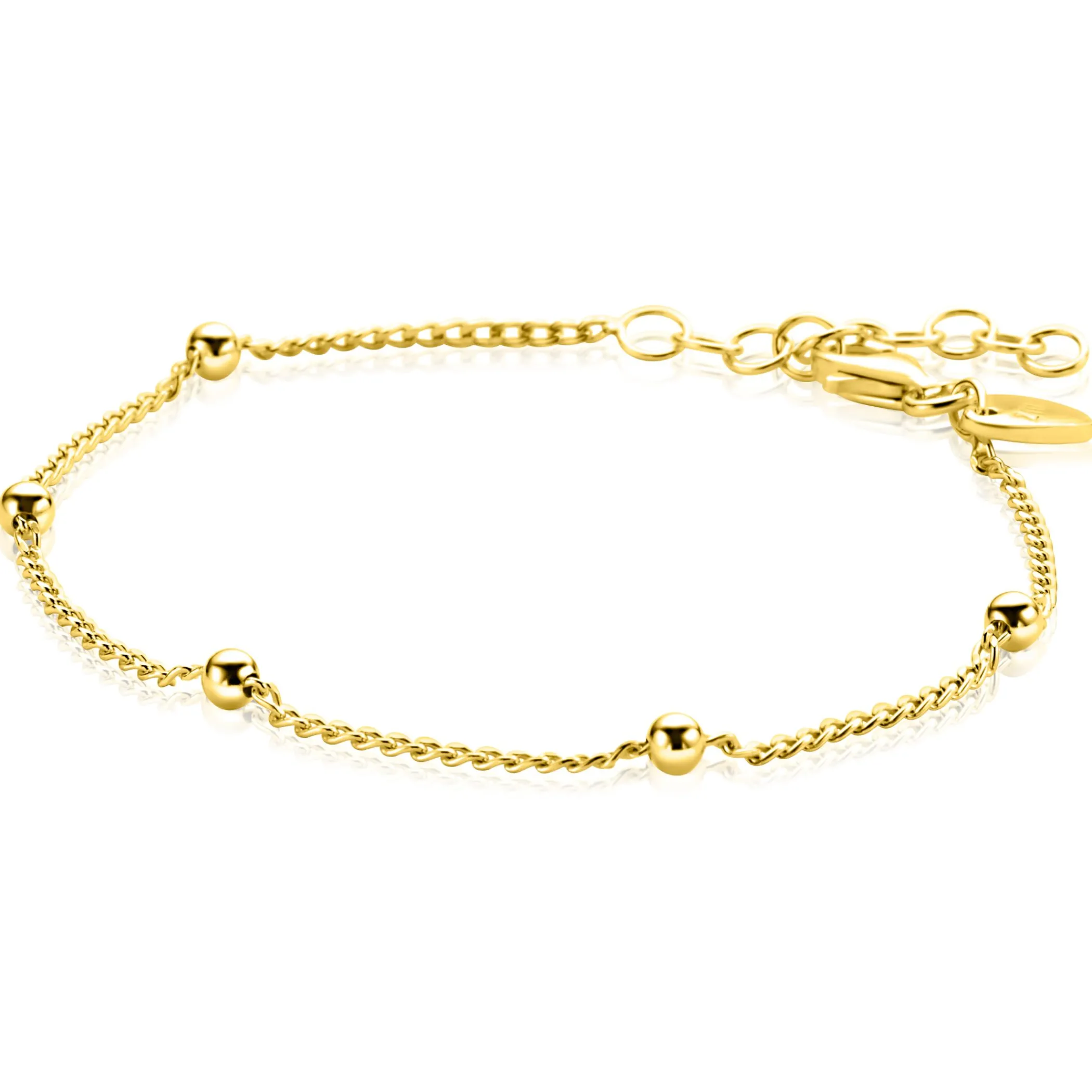 Best Zinzi gold plated zilveren gourmet schakelarmband met vijf glanzende bolletjes (3mm breed) ZIA2714G