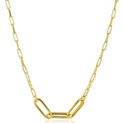 Sale Zinzi gold plated zilveren schakelketting paperclip en 3 grotere ovale schakels 40-45cm ZIC2522