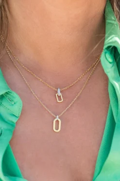 New Zinzi gold plated zilveren ovale hanger 16mm met luxe hangoog bezet met witte zirconia's ZIH2297 (zonder collier)