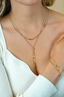 Sale Zinzi gold plated zilveren Y-collier 43–46cm met popcorn schakel en twee bungelende kettinkjes ZIC2710G
