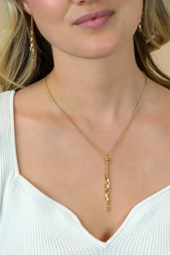 Sale Zinzi gold plated zilveren Y-collier 43–46cm met popcorn schakel en twee bungelende kettinkjes ZIC2710G