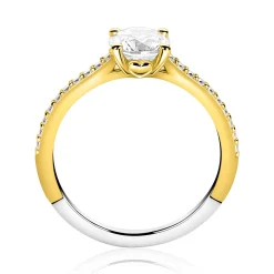 Best Zinzi gold plated zilveren verlovingsring met een grote ronde witte zirkonia (6,5mm) in vierpootszetting en klein hartje aan de zijkant ZIR2696Y