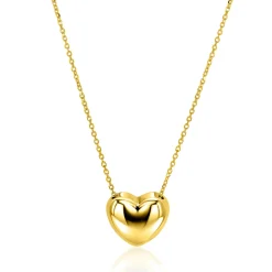 Discount Zinzi gold plated zilveren ketting met luxe groot hart (15mm) 40-45 cm ZIC2672G