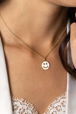 Clearance Zinzi gold plated zilveren hanger smiley rond 15mm met wit emaille ZIH2312W (zonder collier)